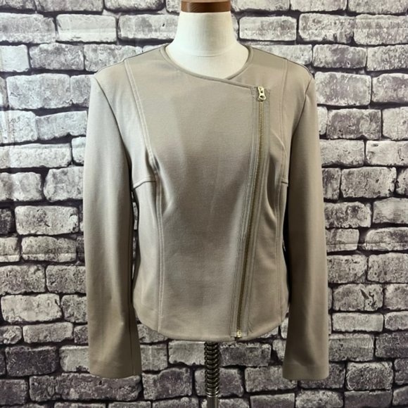 Apt. 9 Jackets & Blazers - Apt. 9 Taupe Asymmetrical Zippered Jacket Size Large